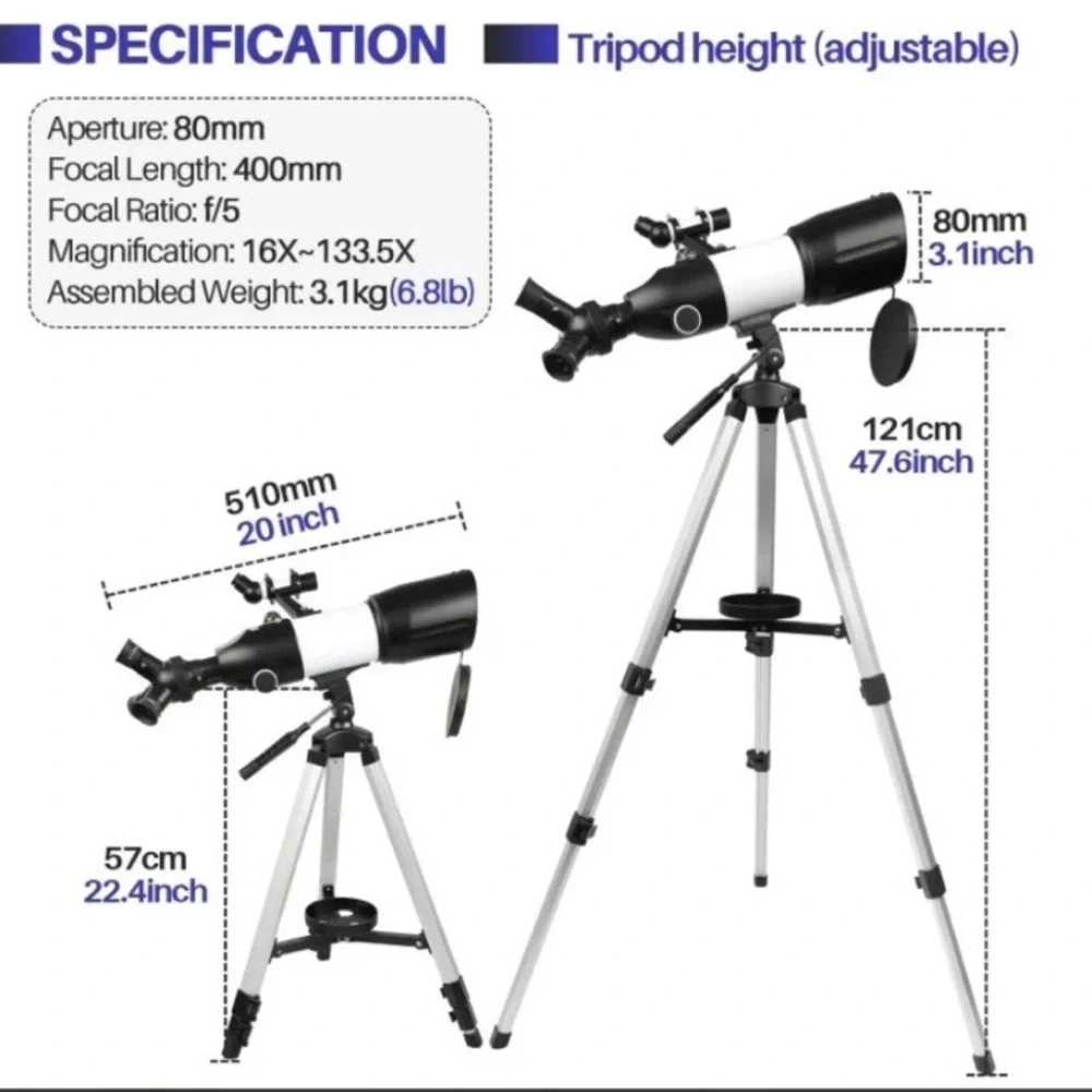 LAKWAR Telescope 80Mm Large Aperture For Astronomy Beginners, Adults And Kids